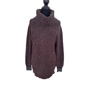 Ruff Hewn Womens Medium Brown Wool Blend Cable Knit Turtleneck Sweater Cozy